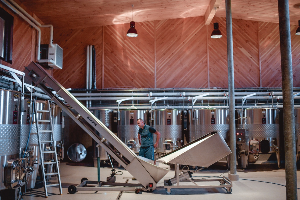 The new winery with their anti-gravity set up. (Photo Credit: Domaine Amiot-Servelle)